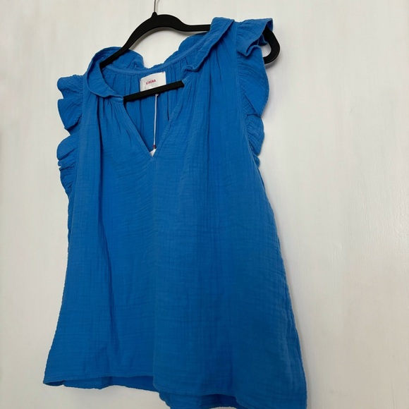 Xirena Bex Cotton Ruffle V-Neck Top in Deep Wave Size XS NEW Gauze Lightweight - Picture 3 of 14